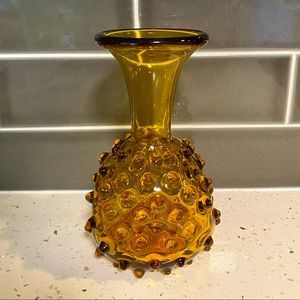 Vintage Empoli Glass HOBNAIL Amber Vase 7", Hand Blown - EUC!